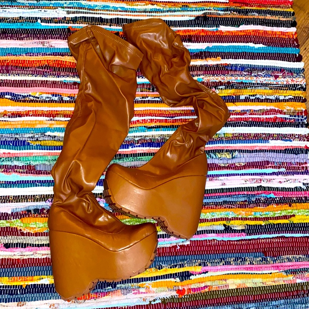 Knee High Tannish Brown Platform Boots